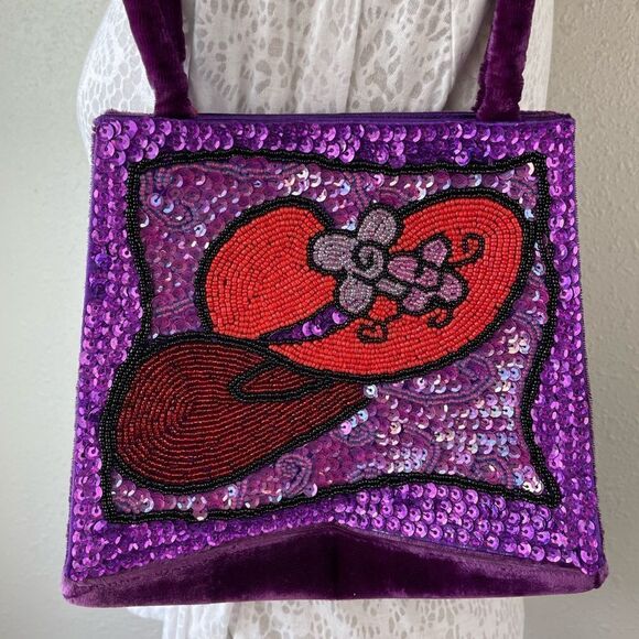 Red Hatter Society Handmades Sequined and Beaded Handbag EUC - Picture 2 of 6